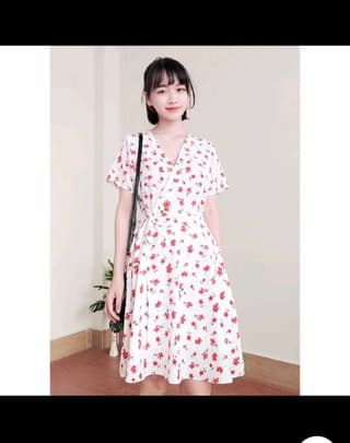 Váy nữ họa tiết hoa đỏ vintage Roselisa 40kg-54kg